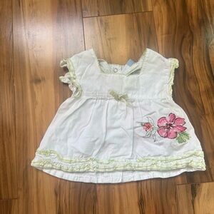 Vitamins Baby White Top with Pink Floral Embroidery